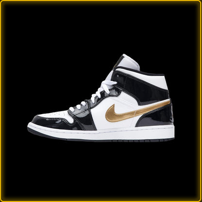 Jordan 1 mid Pantet Black White Gold