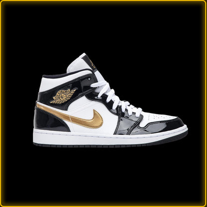 Jordan 1 mid Pantet Black White Gold